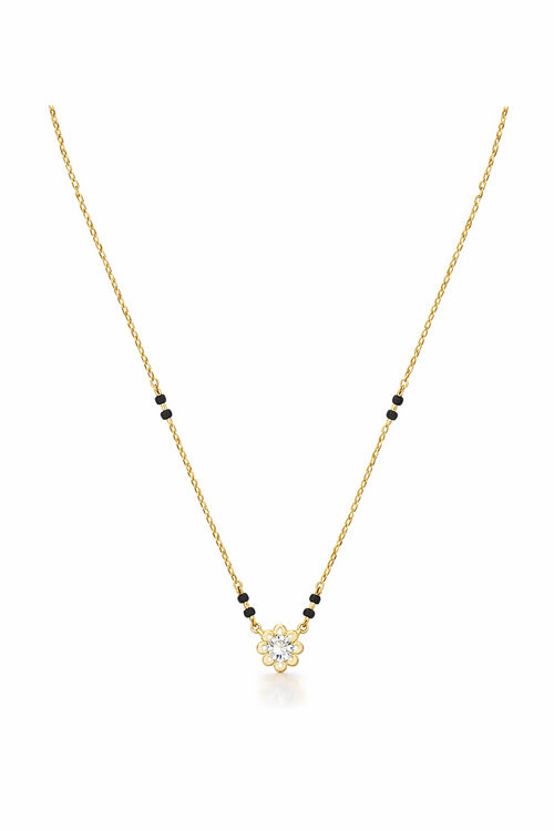 Yellow Gold Floral Mangalsutra Necklace with CZ Centerpiece